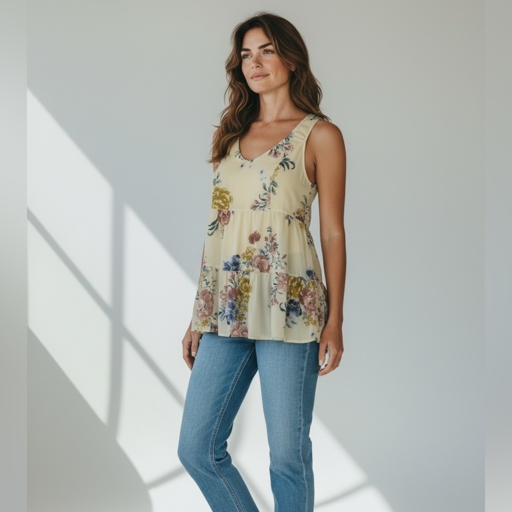 2/$30 Torrid floral baby doll challis tiered tunic tank- Size M/L